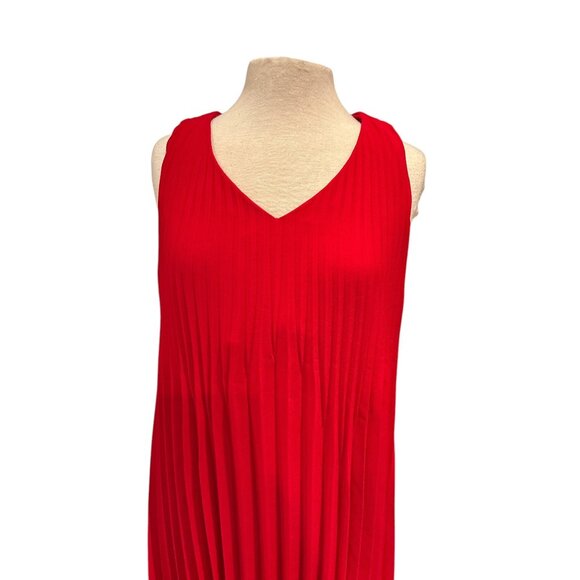 J.Jill Wearever Collection Red Sleeveless Pleated Midi Dress V-Neck Relaxed Fit - Picture 3 of 11